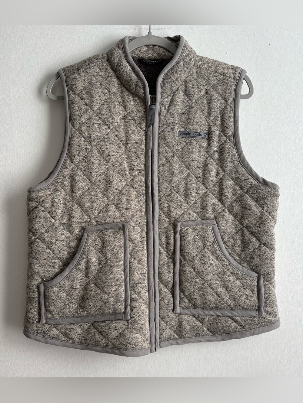 Simply Southern Women’s Beige Quilted Vest Full Zip Sherpa Lined M